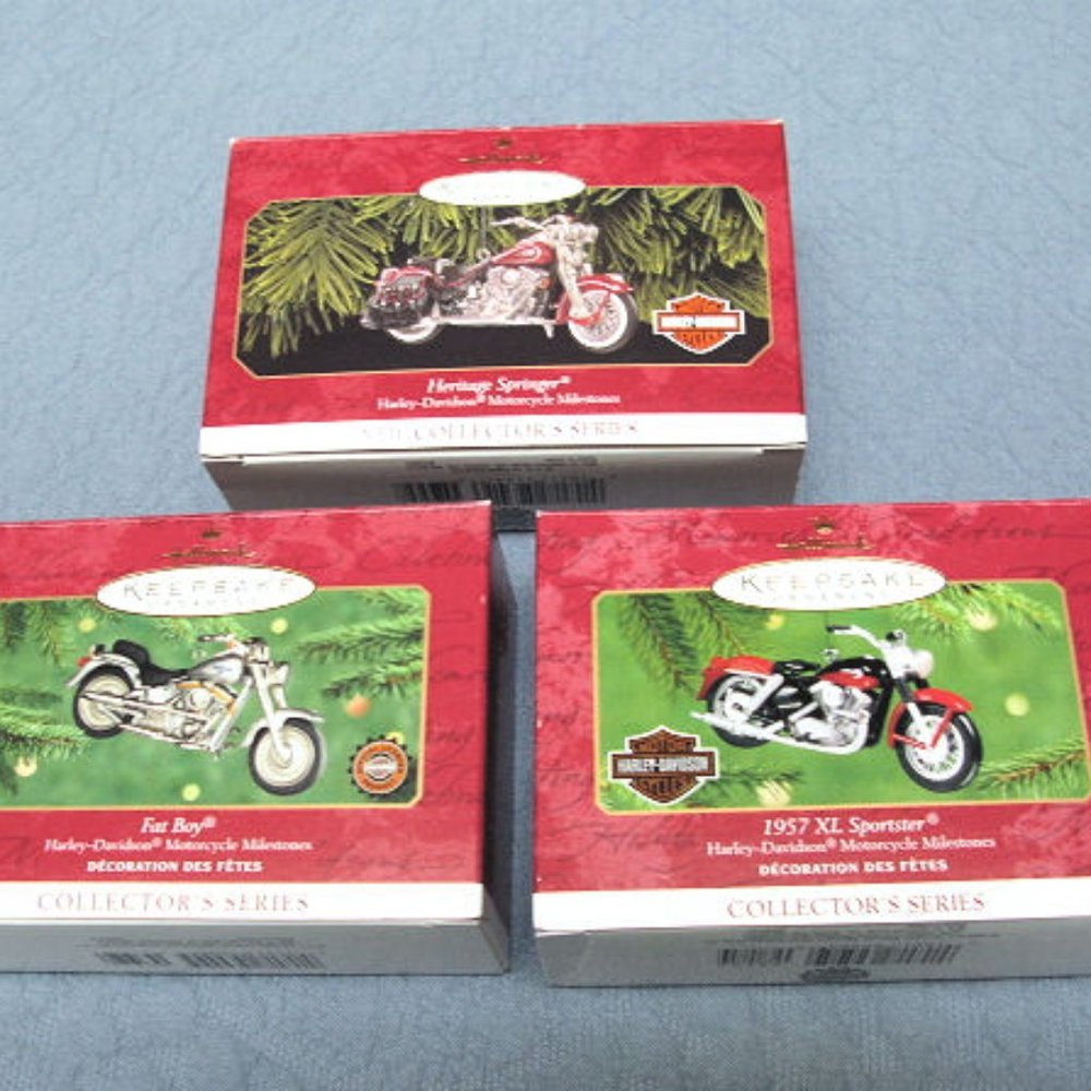 HARLEY-HALLMARK-COMPLETE SET 19 BIKE ORNAMENTS 1999-2017-EXCELLENT CONDITION!